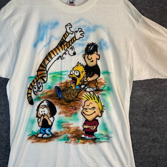 Vintage Single Stitch Calvin and Hobbes Airbrushed T Shirt Men's XL - Picture 11 of 15